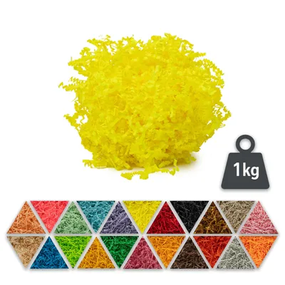 Immagine prodotto di Materiale di riempimento in carta giallo neon 1 kg - materiale da imballaggio biodegradabile, ideale come riempimento decorativo per scatole e cesti regalo