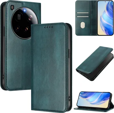 Produktbild von Handyhülle für Xiaomi 15 Ultra, Vintage Leder RFID Schutz Kartenfach Standfunktion Magnetische Klapphülle Grün