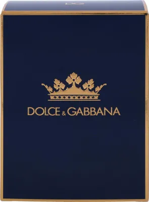 A dark blue box with gold lettering and a crown logo.