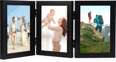 Produktbild von Klappbarer Bilderrahmen für 3 Fotos im Format 10 x 15 cm - Dreifachrahmen aus Holz - Schwarz