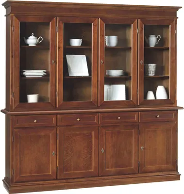 Immagine prodotto di Milani Home - Credenza Con Vetrina In Legno Massello 205x42x205 - Tinta noce