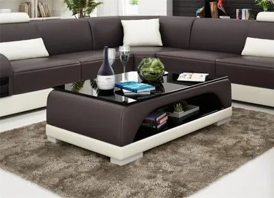 Produktbild von Ledertisch Couchtisch Glastisch Sofa Beistell Moderner Tisch  Gepolsterte Tische