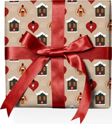 Produktbild von Herziges Hunde Weihnachts Geschenkpapier mit Weihnachts Hund und Herzen, beige - G22160, 32 x 48cm