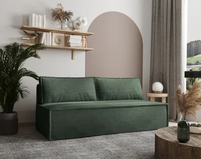 Productafbeelding van Designbank Designersofa EMMA, 3-zitsbank met slaapfunctie, bekleed met stof "Zoom" in de kleur "Flessengroen"