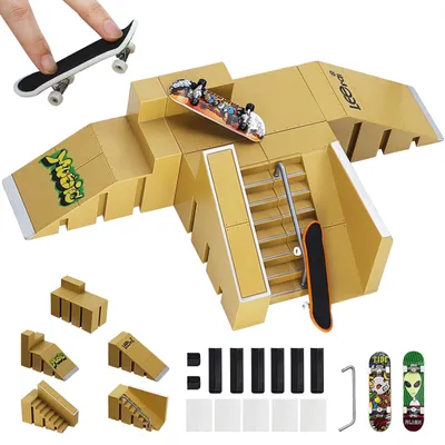 Imagen del producto de Kit de mini parque de skate, incluye 2 mini tablas de skate, una rampa pequeña, juguete para niños y niñas