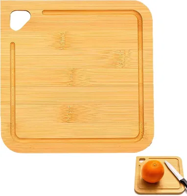 Immagine prodotto di Tagliere in bambù piccolo con manico, antibatterico, 18x18x1 cm, ideale per la cucina e per il campeggio