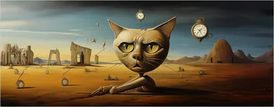 Produktbild von Wallario Poster - Katze als Zeitwächter, Kunstdruck Größe: 50 x 125 cm