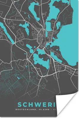 Produktbild von MuchoWow® Poster Deutschland - Blau - Schwerin - Stadtplan - Karte 120x180 cm - Kunstposter