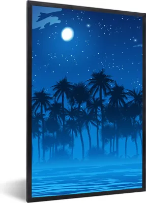 Produktbild von MuchoWow® MuchoWow® Gerahmtes Poster Sternenhimmel - Palme - Meer 60x90 cm - Poster mit zchwarzem Bilderrahmen - Kunst