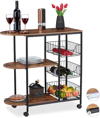 Image de Roltafeltje - Chariot de cuisine avec espace de rangement - 1 pièce - Noir et marron - Métal et MDF