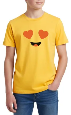 Produktbild von Spreadshirt Emoticon Herzaugen Kostüm Karneval Gruppenkostüm Teenager Premium T-Shirt, 146/152 (10 Jahre), Sonnengelb