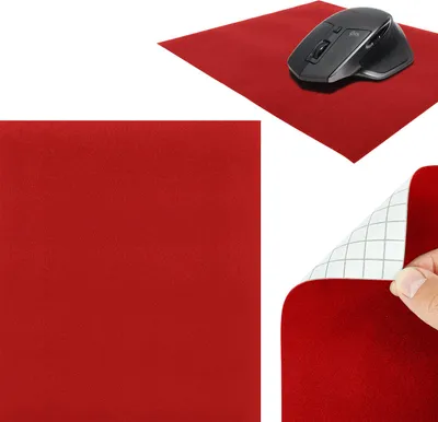 Produktbild von Selbstklebende Mausunterlage 22x19cm – Velour Rot - Schreibtischunterlage aus Velours für Komfortables und präzises Arbeiten - Mauspad für Büro, Home Office und Gaming - rutschfeste Mausmatte