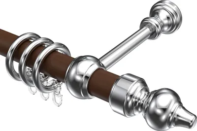 Produktbild von Interdeco Gardinenstange / Vorhangstange Nussbaum / Chrom-farbig, Typ Classic Rondo (Rillenform), 28 mm Ø 1-läufig, 200 cm