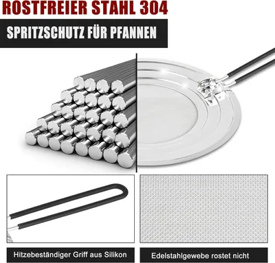 Produktbild von Spritzschutz Pfanne 1 Stück, Silikon Spritzschutz 33 cm, Universal Pfannen Spritzschutz Für Fettspritzer Bei Pfannen Ø 20 24 28 Cm