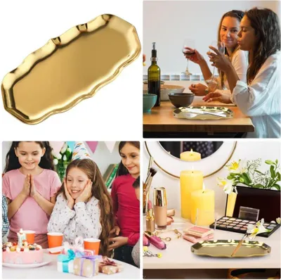 Produktbild von Goldenes Serviertablett - Dekoratives Tablett - 1 Stück - 22 x 11 cm - Metall