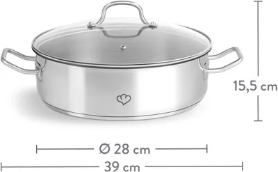 Produktbild von SPRINGLANE Edelstahl Schmortopf mit Glasdeckel 28 cm, 5 L, Schmorpfanne Induktion, Sevierpfanne