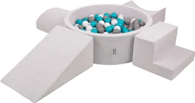 Obrázek produktu pro KiddyMoon pěnové hřiště pro děti s kulatým míčkem (200 ∅ 7cm), měkká překážková dráha a Kulatý bazén s míčky, certifikováno  EU, Světle šedá:Šedá/Bílý/Tyrkysový, Verze 5