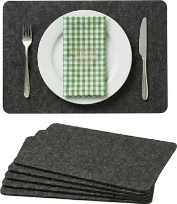 Produktbild von Platzsets Filz 6er Set 45x30cm, Filztischset Platzdeckchen abwaschbar (dunkelgrau)