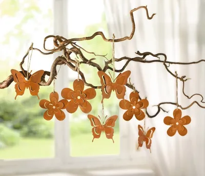 Produktbild von 8 Dekohänger Schmetterling & Blume Metall Rost Optik