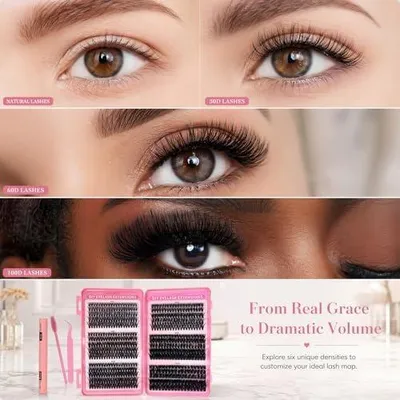Produktbild von Wimpernverlängerungsset, 570 Stück, 8-16 mm Büschel-Wimpern (30D 40D 50D 60D 80D 100D), mit Wimpernkleber, Versiegelung und Pinzette