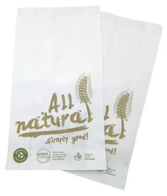 Produktbild von 1000 Bäckerfaltenbeutel 426 20+7x32 cm Kraftpapier weiß Motiv „All Natural“
