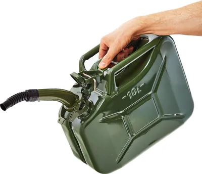 Produktbild von BW® Kraftstoffkanister Metall Benzinkanister 10 Liter mit Ausgießer - Olivegrün RAL 6003 - UN-Zulassung - Hergestellt in Europa