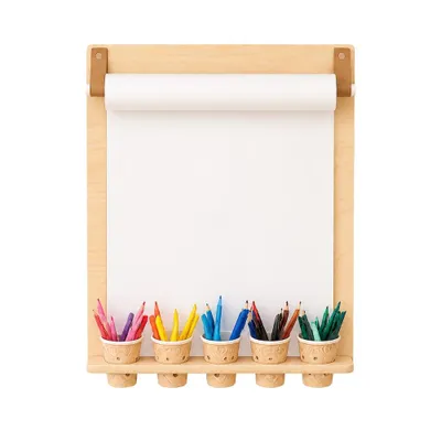 Image de Tableau mural à dessin avec porte-crayon en bois 70 x 53 cm, Avec rouleau de papier