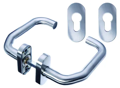Produktbild von Türdrückerpaar, geköpft und gebogen, Edelstahl, Drückerlänge 150 mm, Drückerabstand 80 mm