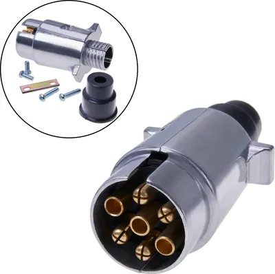 Produktbild von AS Anhängerstecker 7 polig Metall Stecker 12V an Steckdose Anhänger Adapter Silber AS