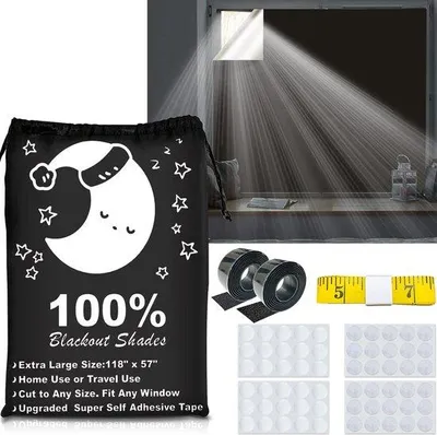Produktbild von Famanu Verdunkelungsgardinen 100% tragbar mit selbstklebenden Klettstreifen - 118" x 57"
