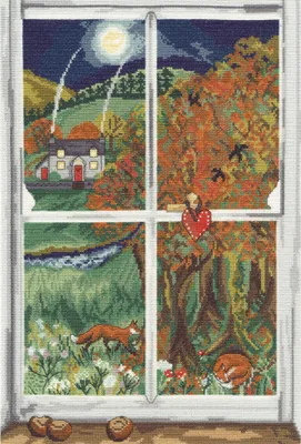Kreuzstich-Set Kastanienfenster, 16ct Aida, 25x36 cm