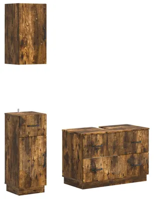 Immagine prodotto di vidaXL Sistema di mobili da bagno in 3 pezzi, modello HOORN, finitura rovere fumé