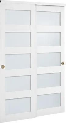 A white sliding door with frosted glass panels.