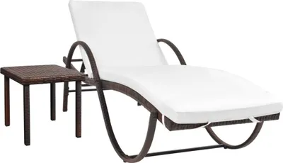 Produktbild von The Living Store Sonnenliege mit Auflage & Tisch Poly Rattan Braun