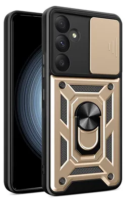Productafbeelding van MobyDefend Hoesje - Geschikt voor Samsung Galaxy A35 - Pantsercase Met Draaibare Ring - Goud