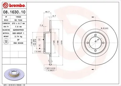 Produktbild von 2x BREMBO 08.1630.10 Bremsscheibe Vorderachse