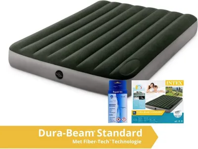 Produktbild von Intex Downy - Luftmatratze - Zweifler - Mit Reparaturset und eingebaute Pumpe - 191x137x25 cm - PVC - Grün