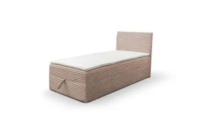 Produktbild von VENASI TILLY MINI Boxspringbett 80x200 Einzelbett mit Bettkasten H2/H3 Matratze BRAUN CORD TILIA