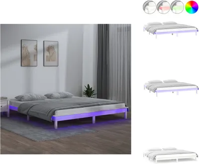 Produktbild von vidaXL Massivholzbett mit LED-Beleuchtung Weiß 120x200 cm -  Betten & Bettgestelle