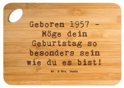 Produktbild von Mr. & Mrs. Panda Frühstücksbrettchen Spruch 1957 Geburtstag - Transparent - Geschenk, Holzbrett, Erinnerungen, Geburtstagsgeschenk, Jahrgangsfeier, 1957er Jahrgang, Brett