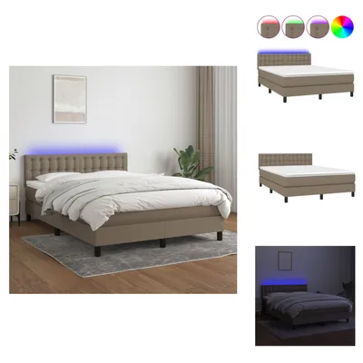 Produktbild von vidaXL Boxspringbett mit Matratze & LED Taupe 140x190 cm Stoff -  Betten & Bettgestelle