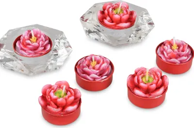 Produktbild von Satz 6 Teelicht Pfingstrose rosa/pink H.3cm Ø4cm Formano
