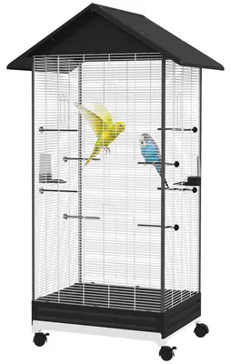 Produktbild von Vogelk?fig mit Rollen, Metallvoliere mit herausnehmbarer Schale und Tš¹ren, 79 x 65 x 155 cm, Schwarz