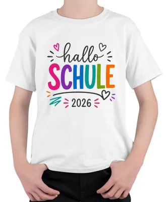 Produktbild von hallo SCHULE 2026 Einschulung Mädchen Schulkind 1. Schulanfang Kinder T-Shirt, Weiß, 152