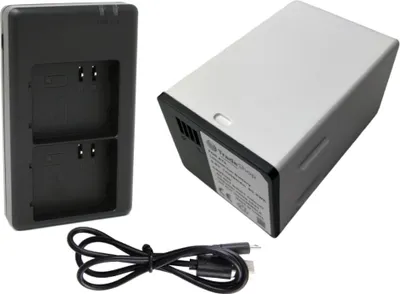 Produktbild von Trade-Shop 2in1 Set: Akku (14000mAh) + Dual Ladegerät Micro-USB Typ-C kompatibel mit Arlo Netgear Go 2, Pro 3, Pro 3 Light, Pro 3 Floodlight