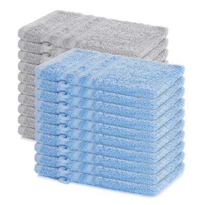 Produktbild von Lavea® 20er Set Waschhandschuh 15x21 cm – Waschhandschuhe 100% Baumwolle, waschbar – Frottierserie Elena –  Delphinblau & Silber