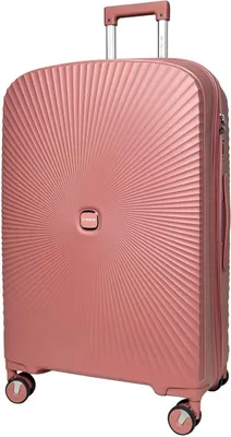 A pink suitcase on a white background.