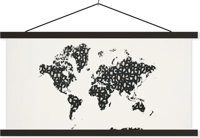 Produktbild von MuchoWow® Textilposter Weltkarte - Zahlen - Schwarz 150x75 cm mit schwarzem Rahmen - Posterleiste