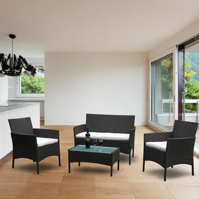 Produktbild von Jiubiaz Gartenmöbel Gartenmöbel-Sets Handgeflochten Garnitur Sitzgruppe Sofa Gartengarnitur Relax-Lounge braun