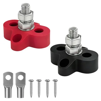Stromverteilerblöcke 12V–48V, M8, 2er-Set, schwarz/rot